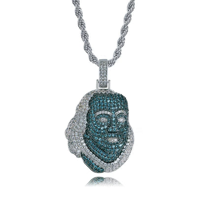 TOPGRILLZ ICEDOUT Blueface Benjamin Piece Pendant with Tennis Chain Bling Hip Hop Jewelry Street Culture