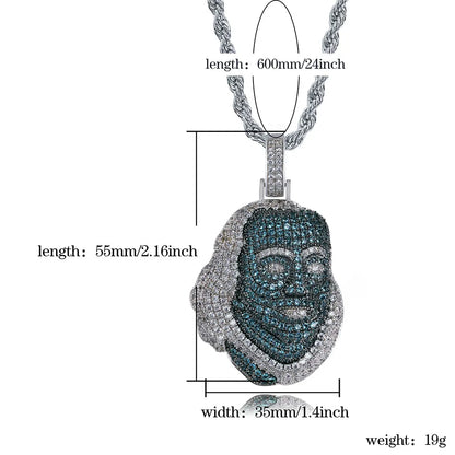 TOPGRILLZ ICEDOUT Blueface Benjamin Piece Pendant with Tennis Chain Bling Hip Hop Jewelry Street Culture