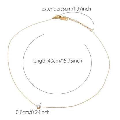 Stainless Steel Gold Plated Dainty Minimalist Zircon Charm Anti Tarnish Chain Round Clear Cz Stone Necklace for Women Jewelry